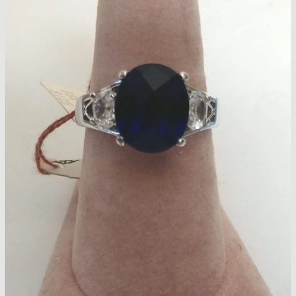 💍🆕Sterling Silver 925 Dark Sapphire Facet Stone W/2 Accent Stones NWT 9 - Picture 12 of 12